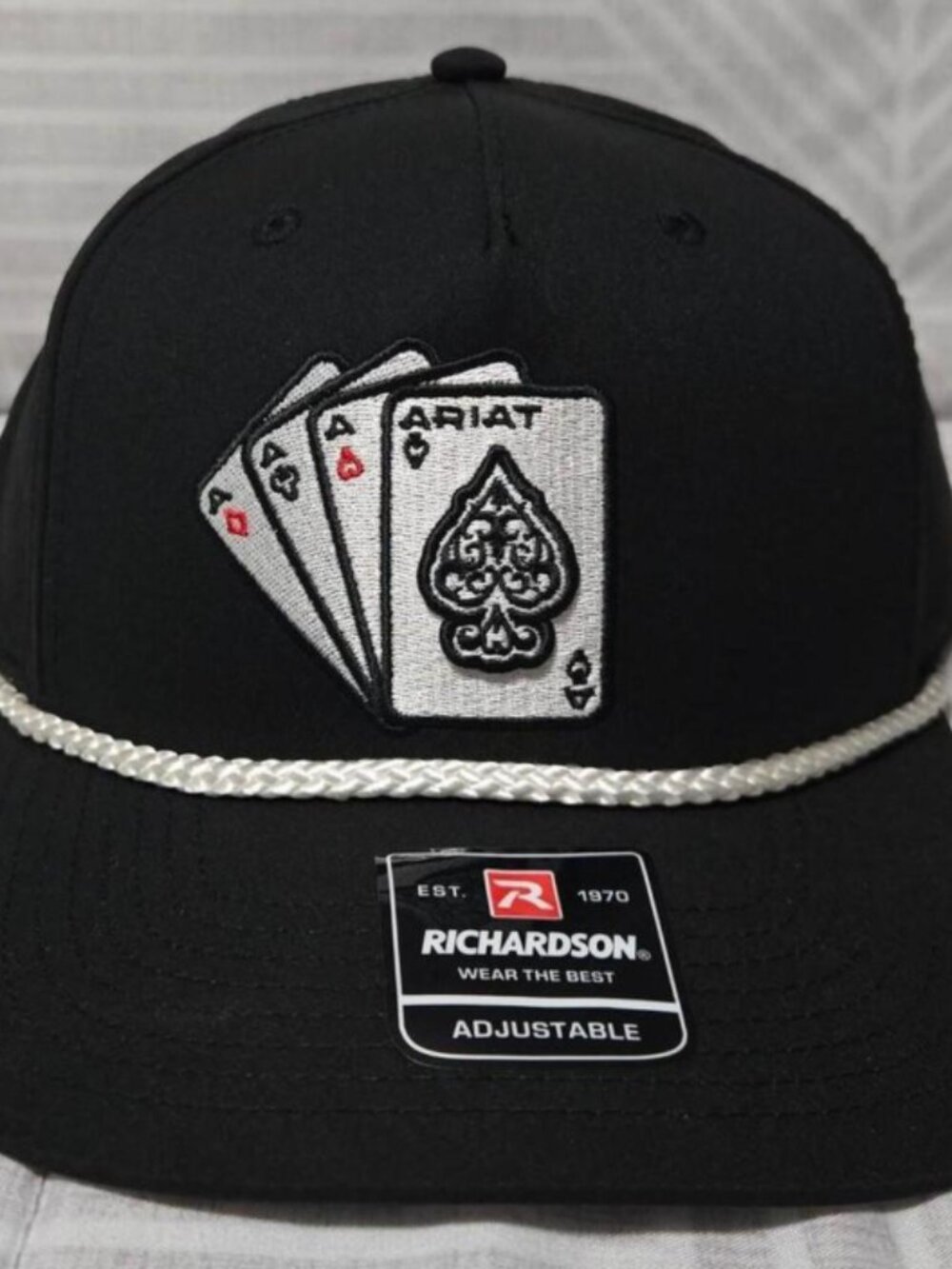 NWT Ariat 4 Aces Playing Cards Rope Snapback Hat Richardson Black